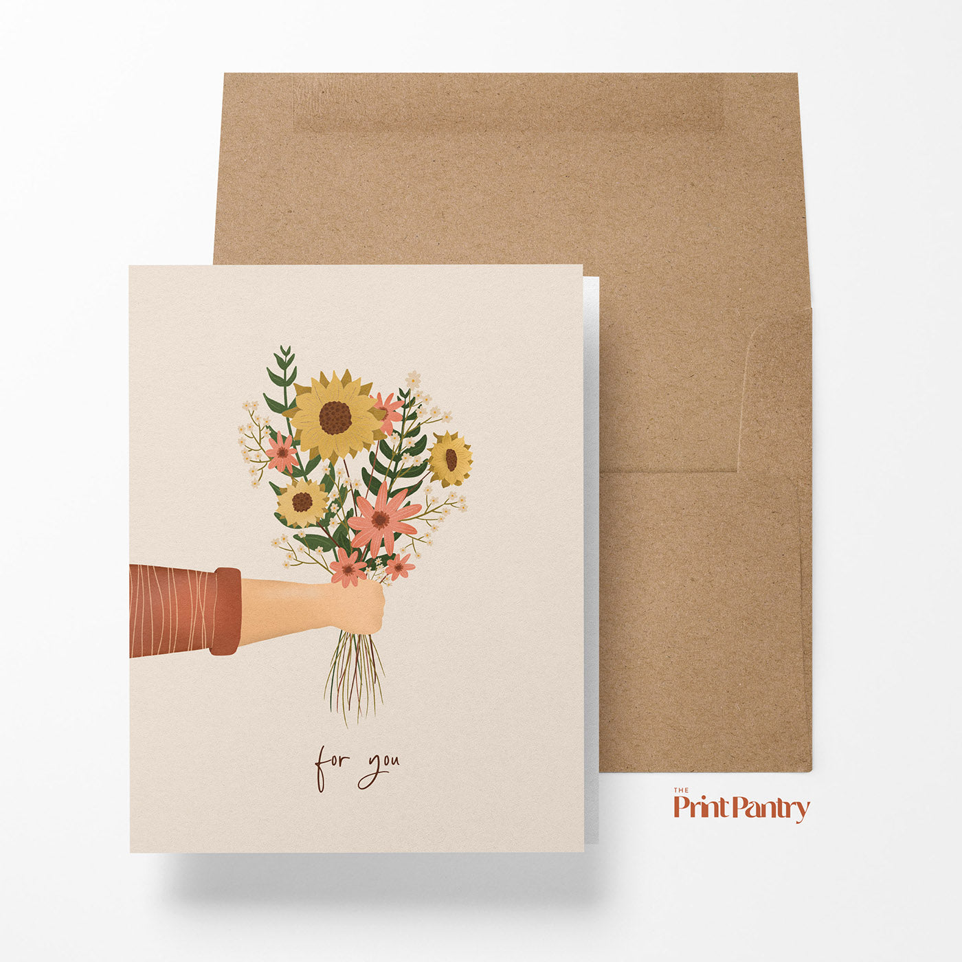For You Greeting Card laying on an open Kraft envelope