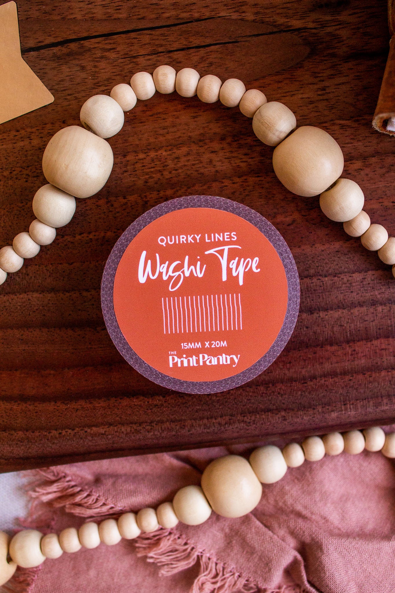 Quirky Lines Washi Tape laying on a decorative wooden tray