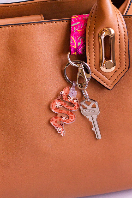 Floral Snake Keychain on a set of keys