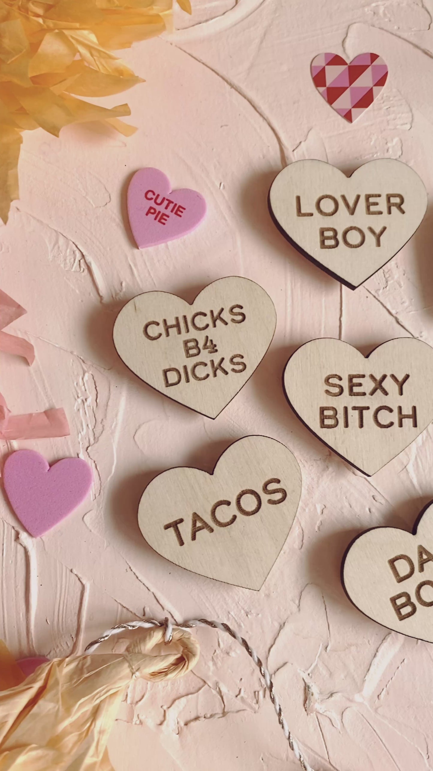 Load and play video in Gallery viewer, Funny Wooden Conversation Heart Magnets

