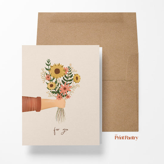 Load image into Gallery viewer, For You Greeting Card laying on an open Kraft envelope
