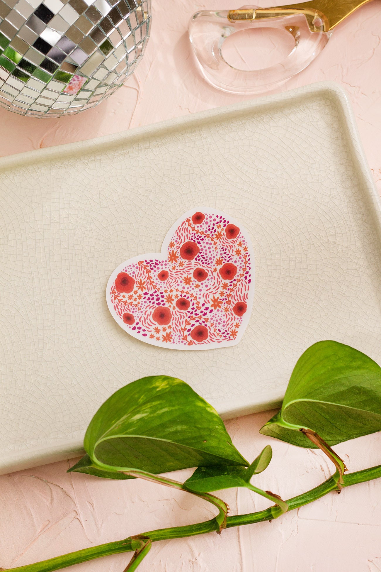 Clear Floral Heart Sticker