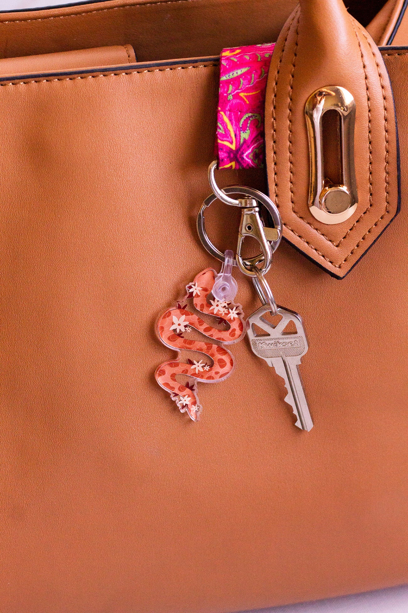 Load image into Gallery viewer, Floral Snake Keychain on a set of keys
